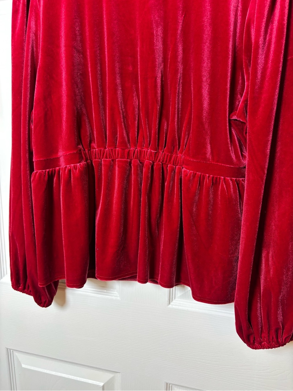 Old Navy Red Velvet Babydoll Peplum Blouse Top Women 2X Velour Holiday Flowy NEW - Picture 6 of 9